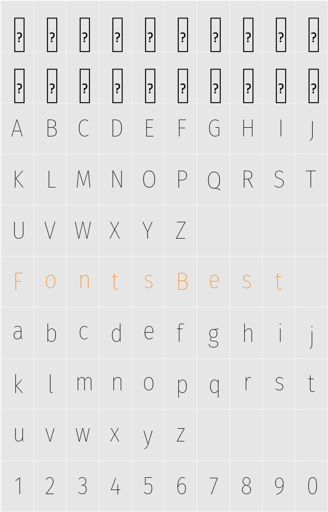 Fira Sans Condensed Thin Character Map
