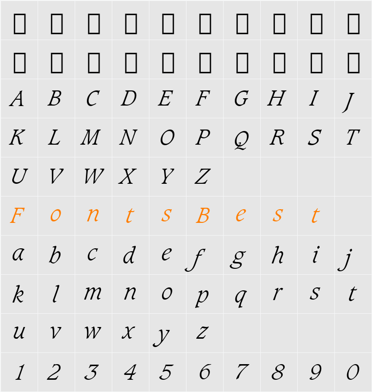 Caxton Lt BT Character Map
