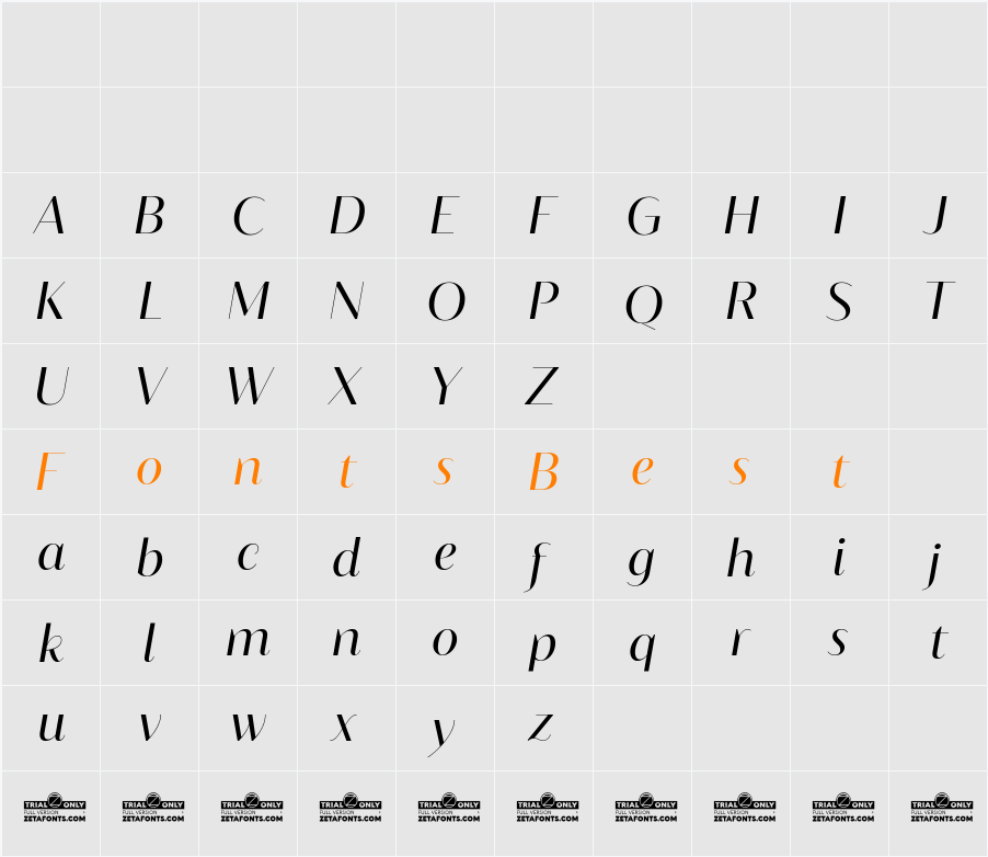 Blacker Sans Display Trial Book Character Map
