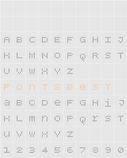 BPdotsUnicaseVertical Character Map