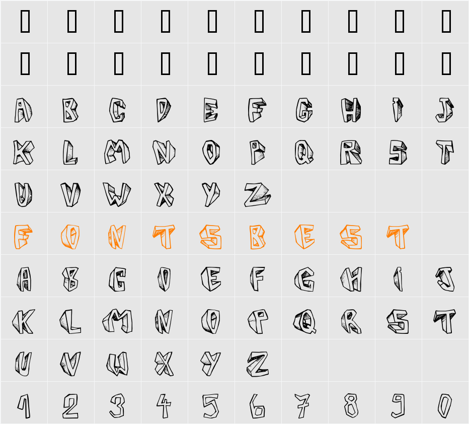 Barbera Twisted Blocks Character Map