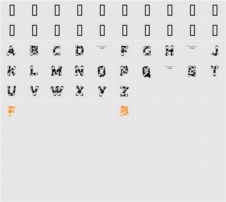 CF Bolt and Nuts Character Map