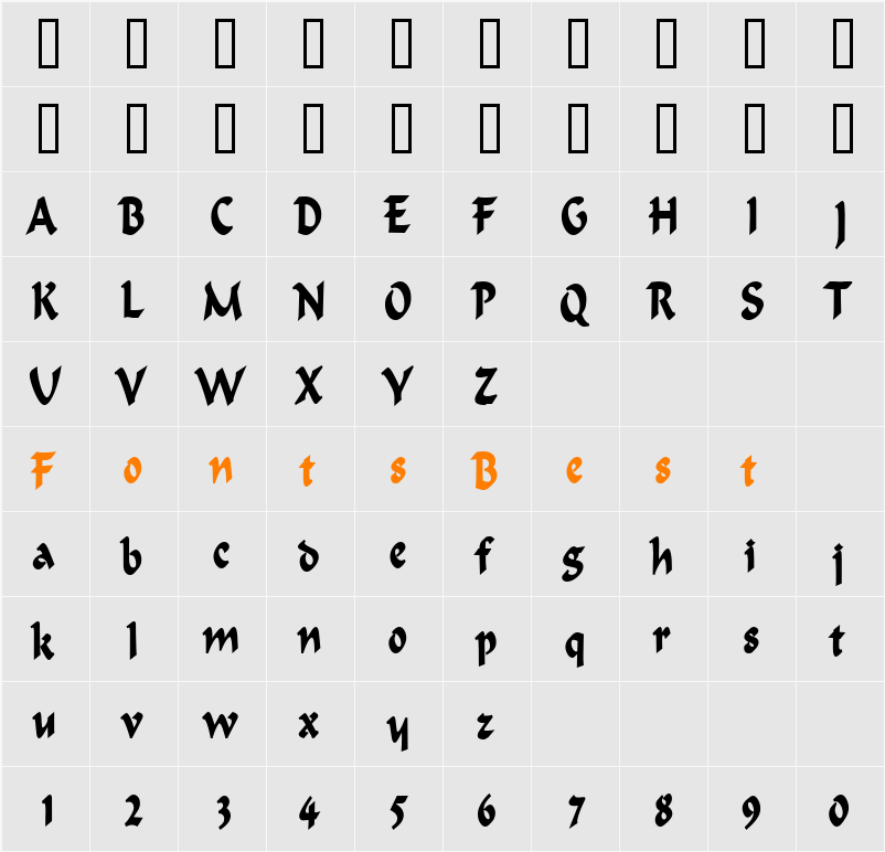 Flat Brush Thin Character Map