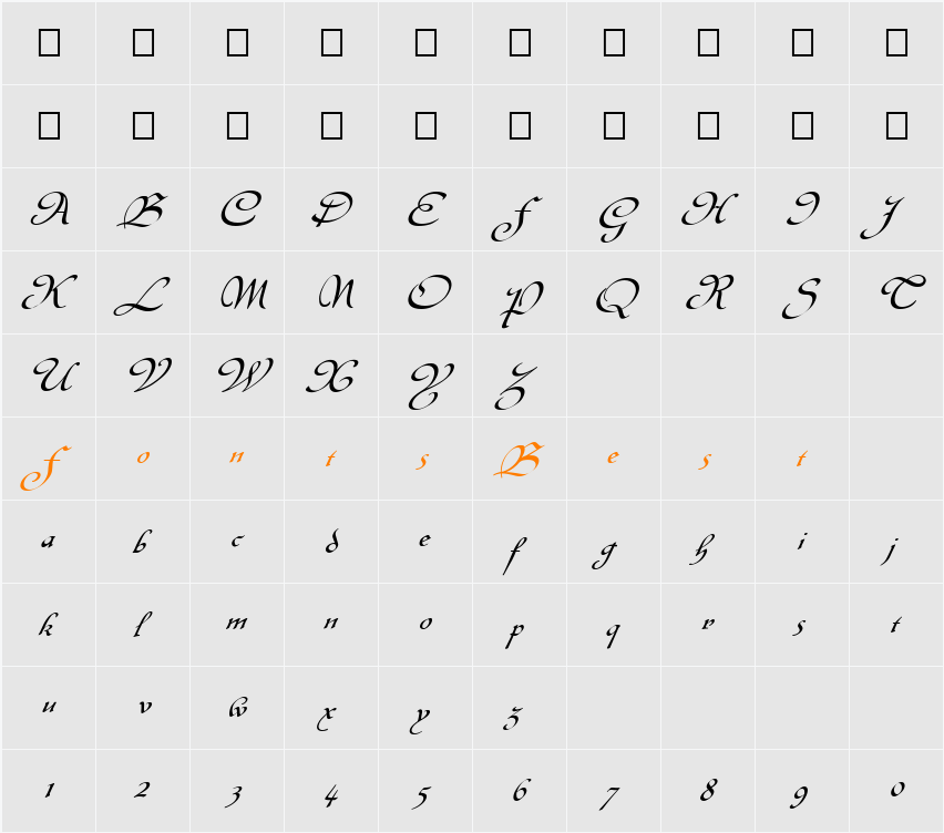 FZ SCRIPT 8 ITALIC Character Map