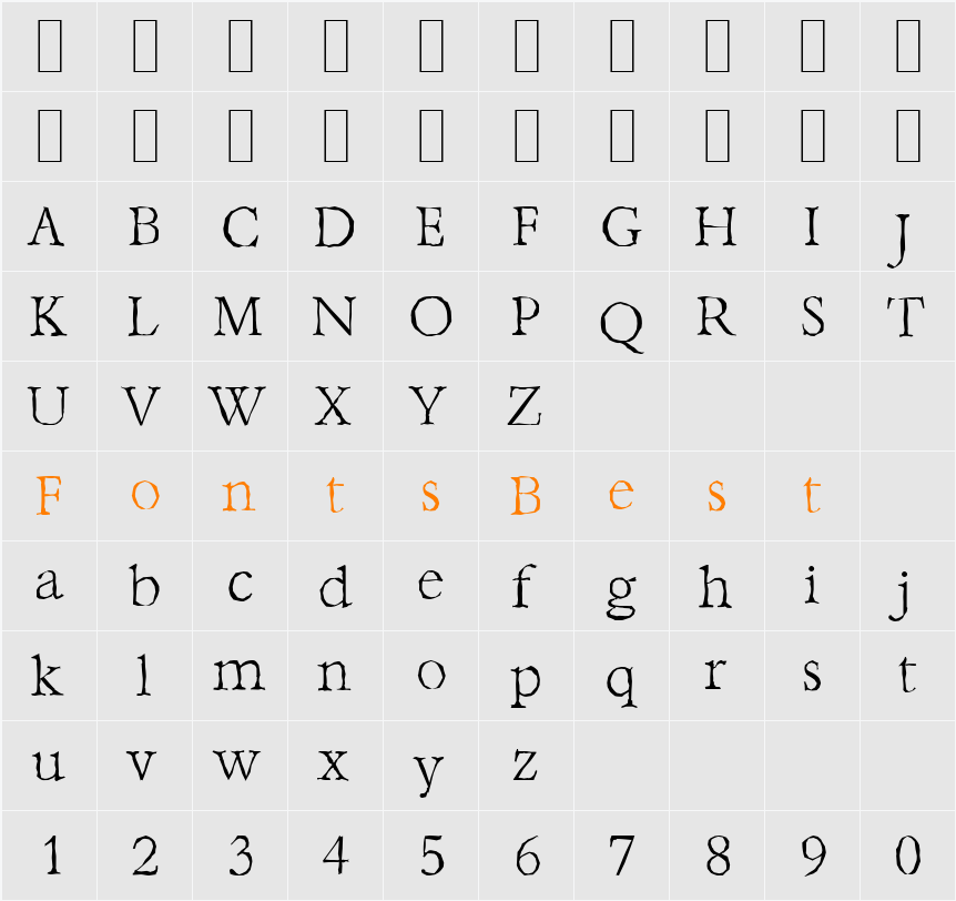 BernsteinAntique-Xlight Character Map