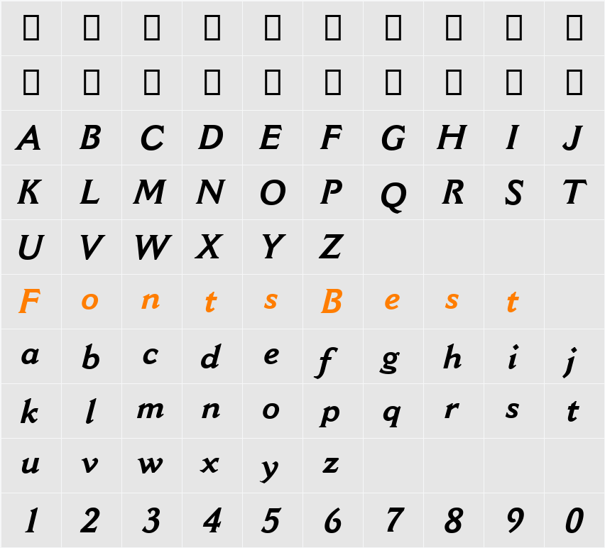 Cantoria MT Character Map