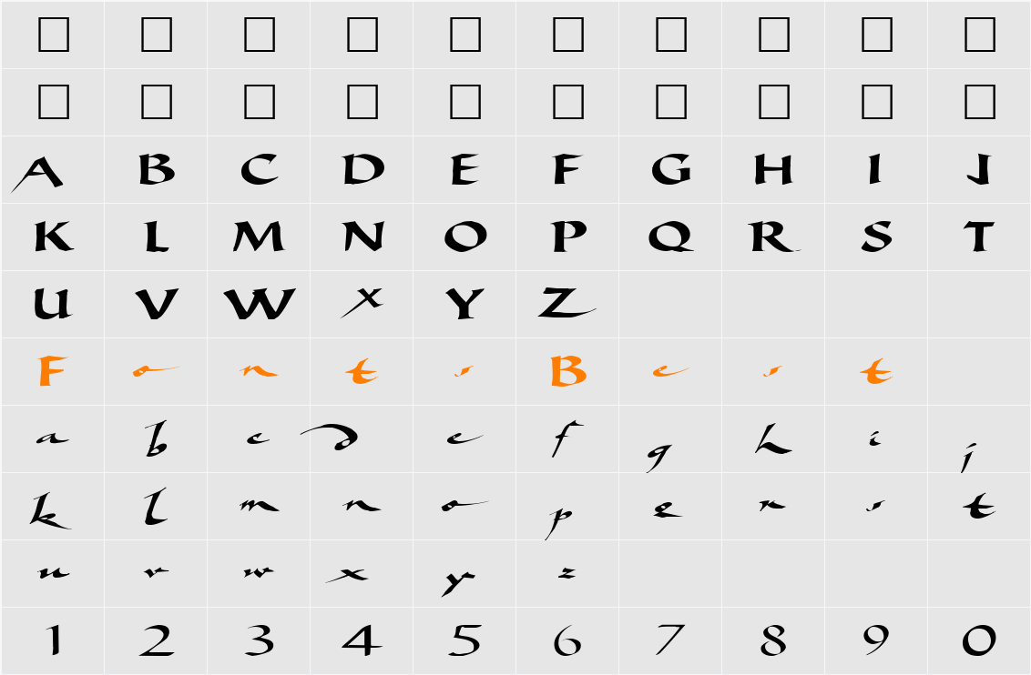 BigBrushFont19 ttext Character Map