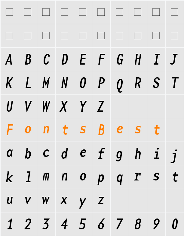 BaseMonoReg-Narrow Character Map