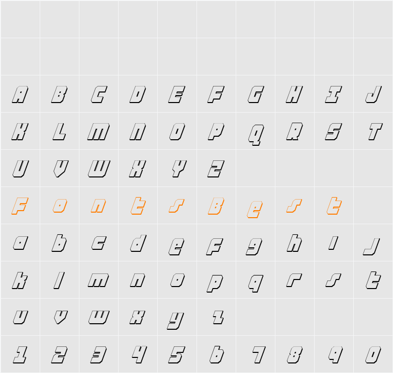 Alpha Taurus 3D Italic Character Map