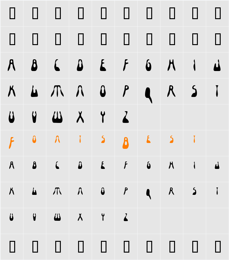 Fashionably Numb Character Map