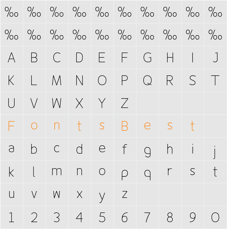 Fineness Pro ExtraLight Character Map