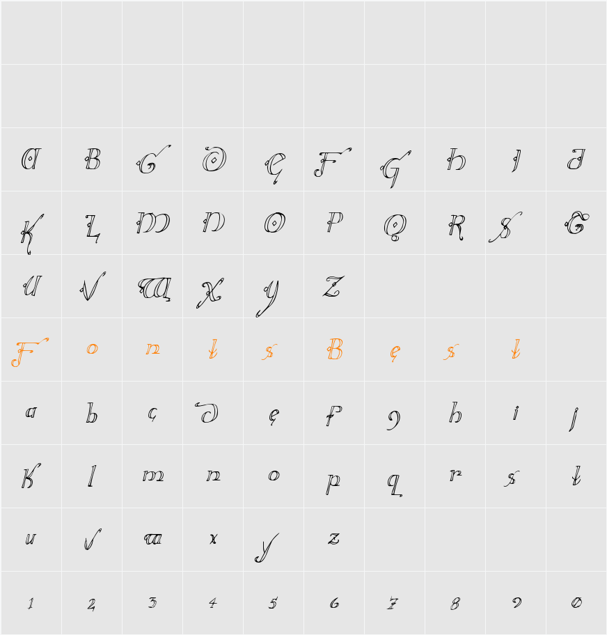Holly Jingle Condensed Italic Character Map