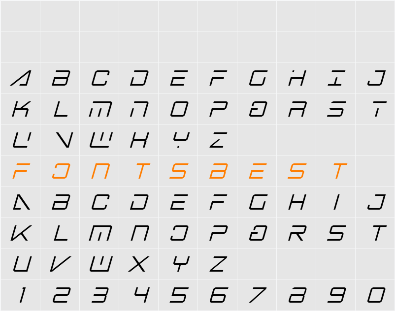Banshee Pilot Condensed Italic Character Map
