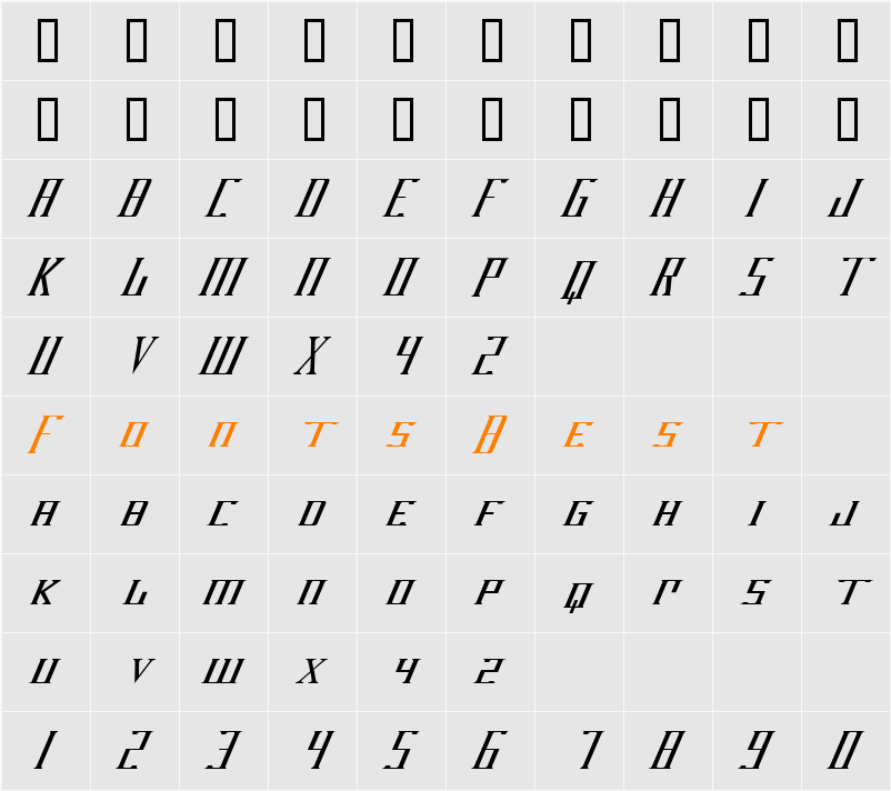 DarkWind Condensed Italic Character Map