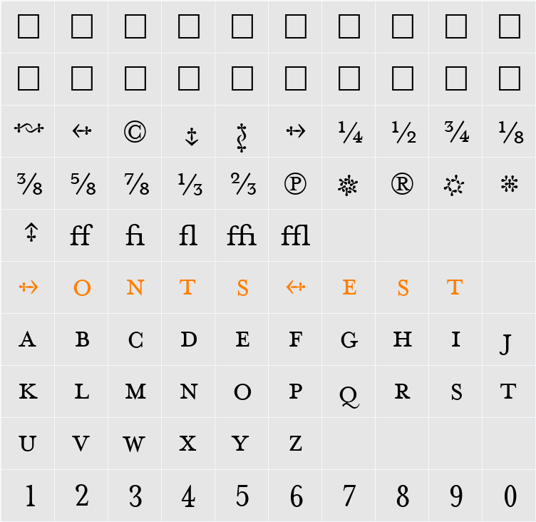MrsEavesFractions Character Map