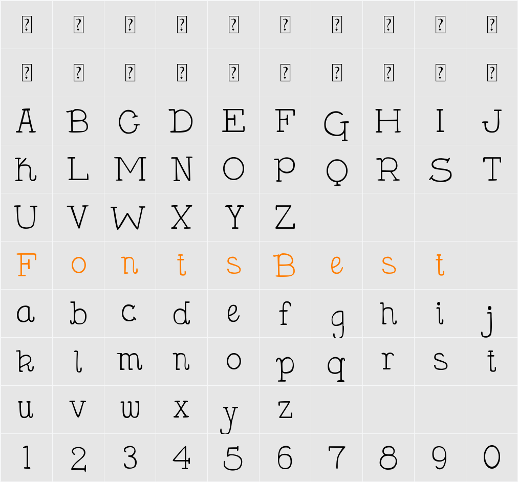 DJB Holly Serif Character Map