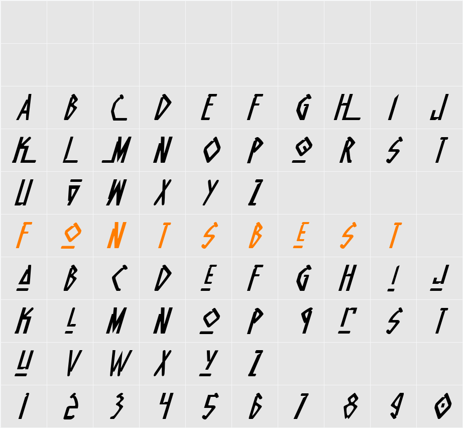 Native Alien Italic Character Map
