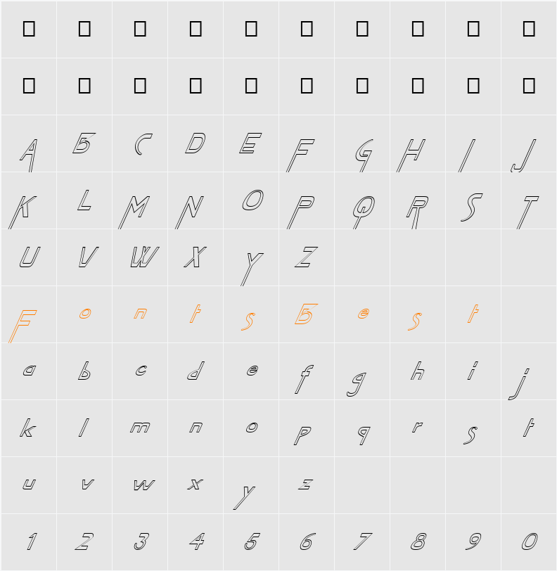 FZ JAZZY 45 HOLLOW ITALIC Character Map