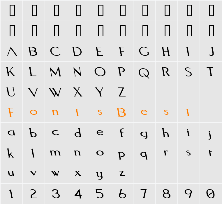 Aquaduct Reverse Italic Character Map