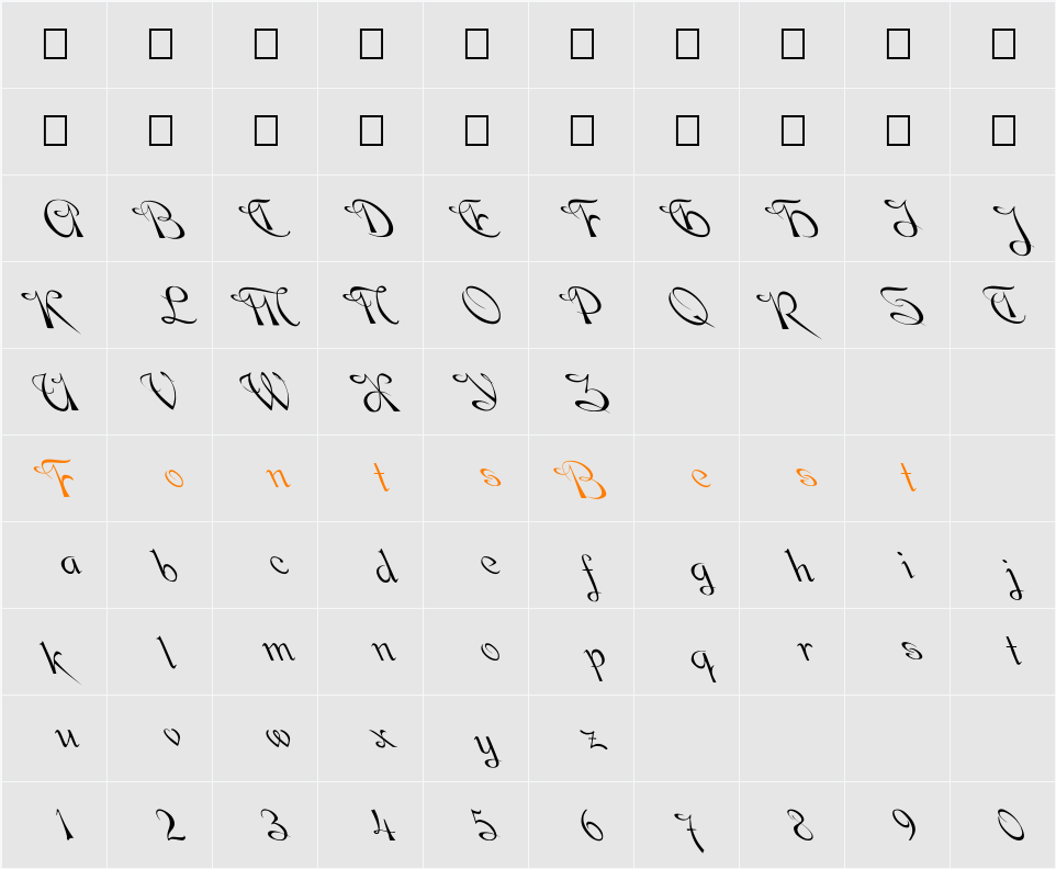 FZ SCRIPT 9 LEFTY Character Map