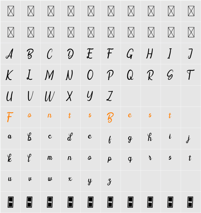 Babrune Character Map
