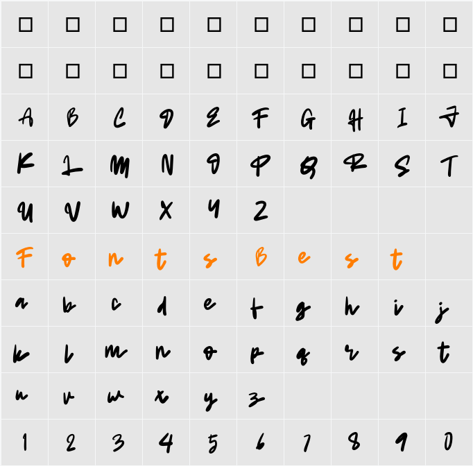 BoldestSignature Character Map