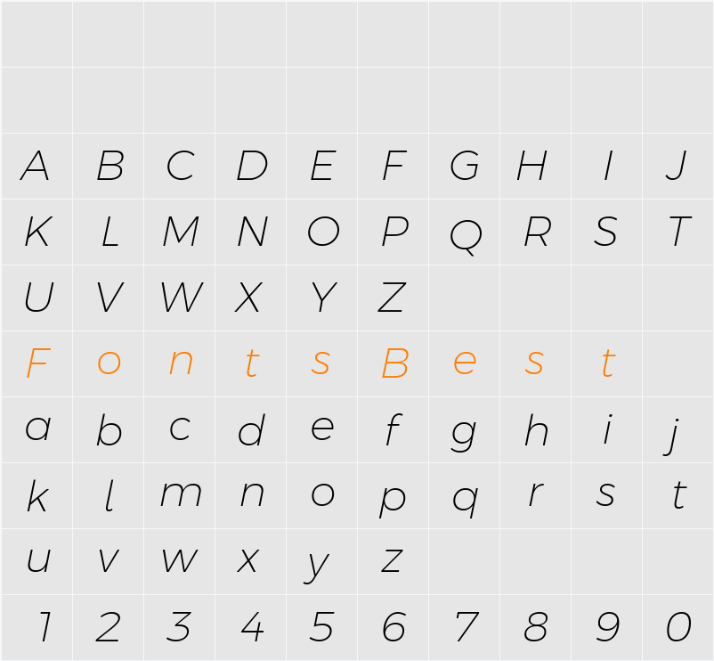 Argentum Sans ExtraLight Character Map