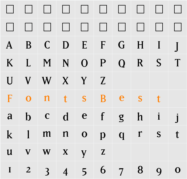 MatrixOldstyle Character Map