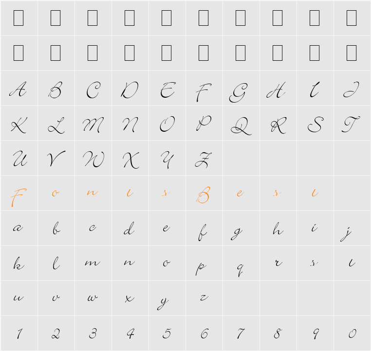 Bickley Script LET Character Map