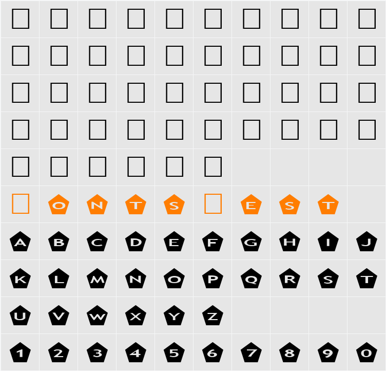 AlphaShapes pentagons Character Map