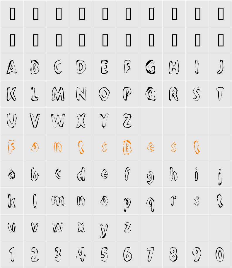 FlintPrintCondensed Character Map