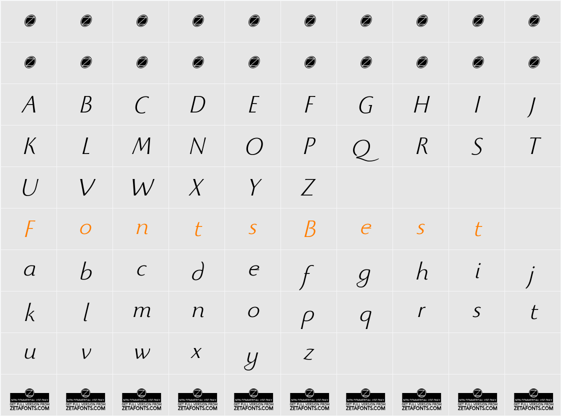Beatrix Antiqua Light Character Map