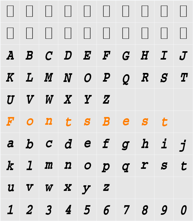 Chisel-Condensed Character Map