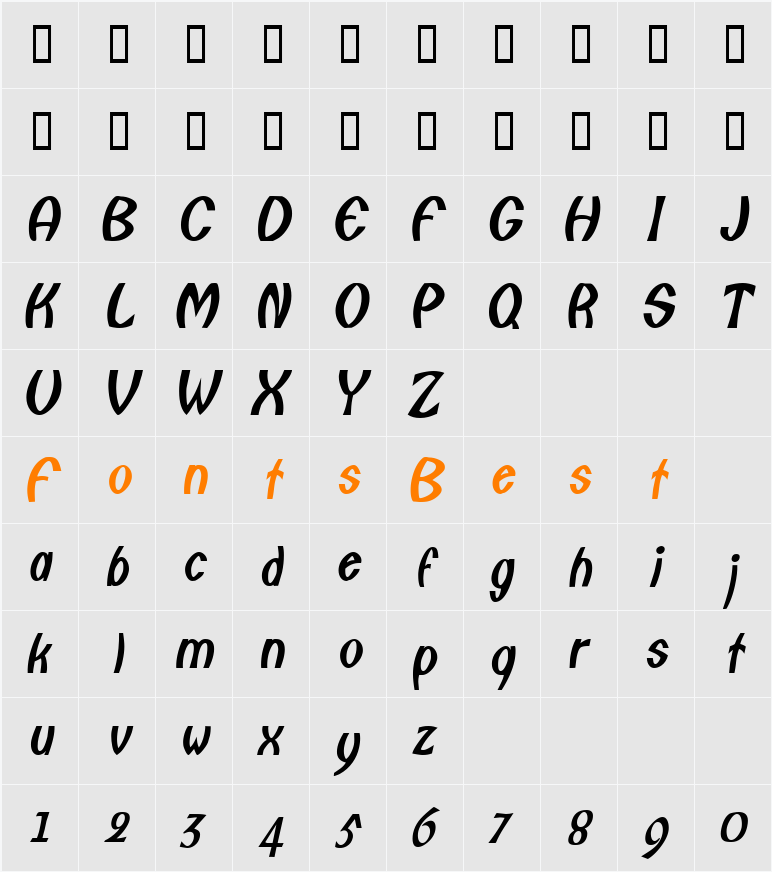 FishermanCondensed Character Map