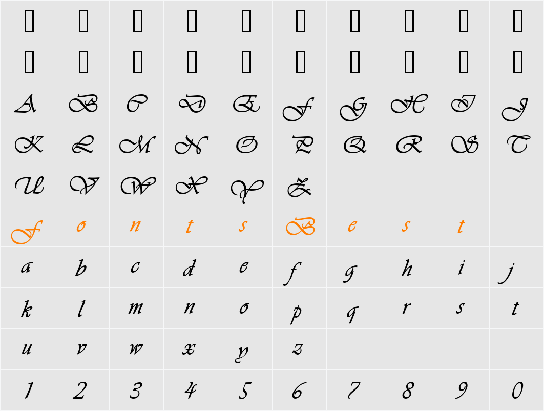 CrotonScriptSSK Character Map