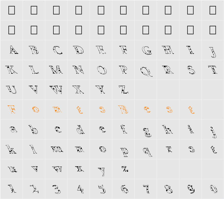 FZ ROMAN 24 SPOTTED LEFTY Character Map
