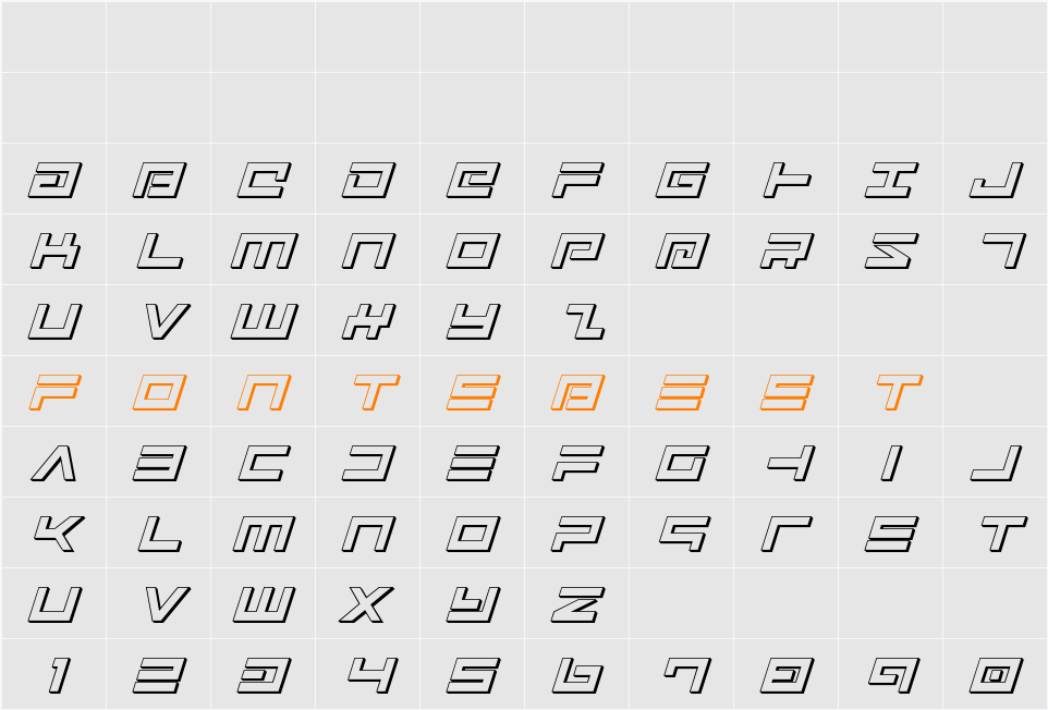 Avenger 3D Italic Character Map