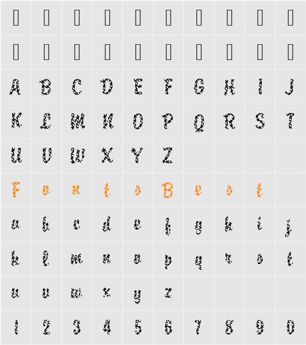 DTCBrodyM16 Character Map