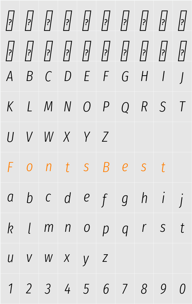 Fira Sans Extra Condensed Light Character Map