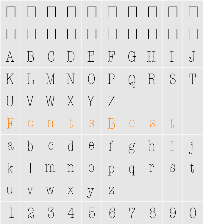 ModernTypewriterCondLight Character Map
