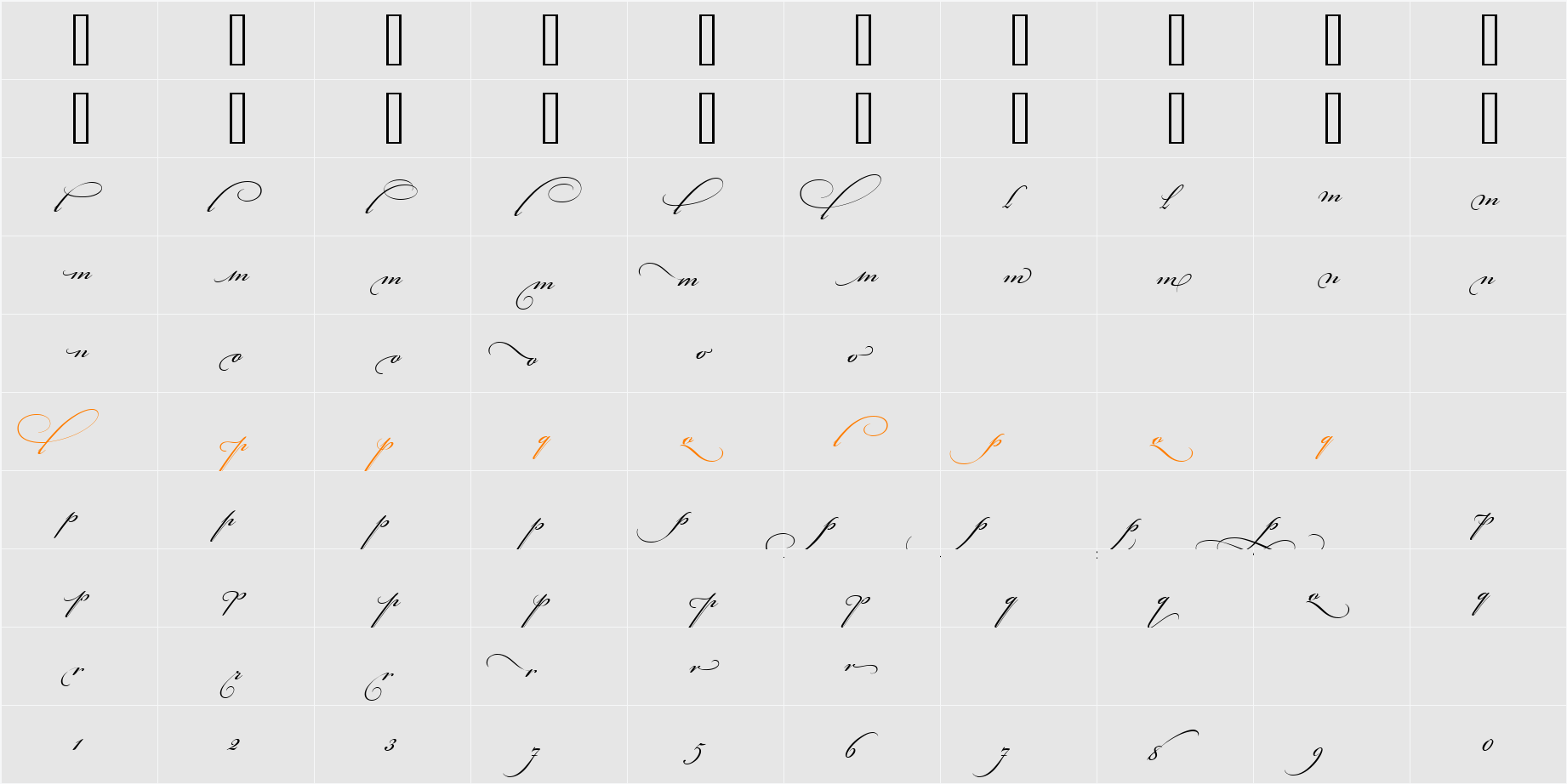 Bickham Script Alt Three Character Map