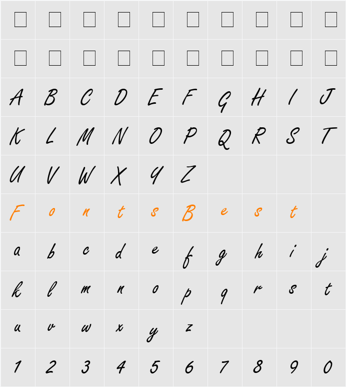 Nano Script SSi Character Map