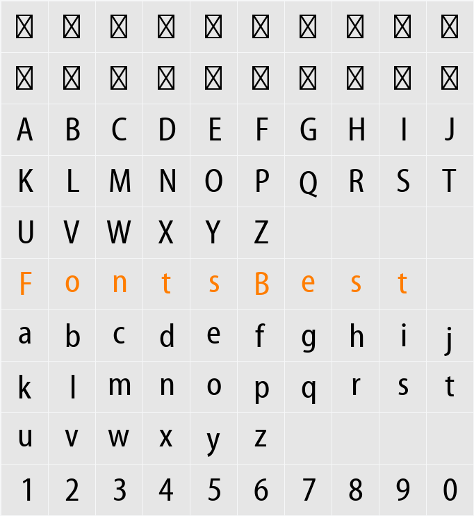 Myriad Web Pro Condensed Character Map