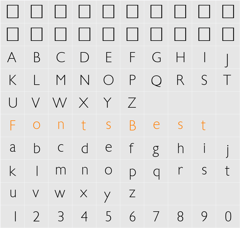 Chantilly-Xlight Character Map