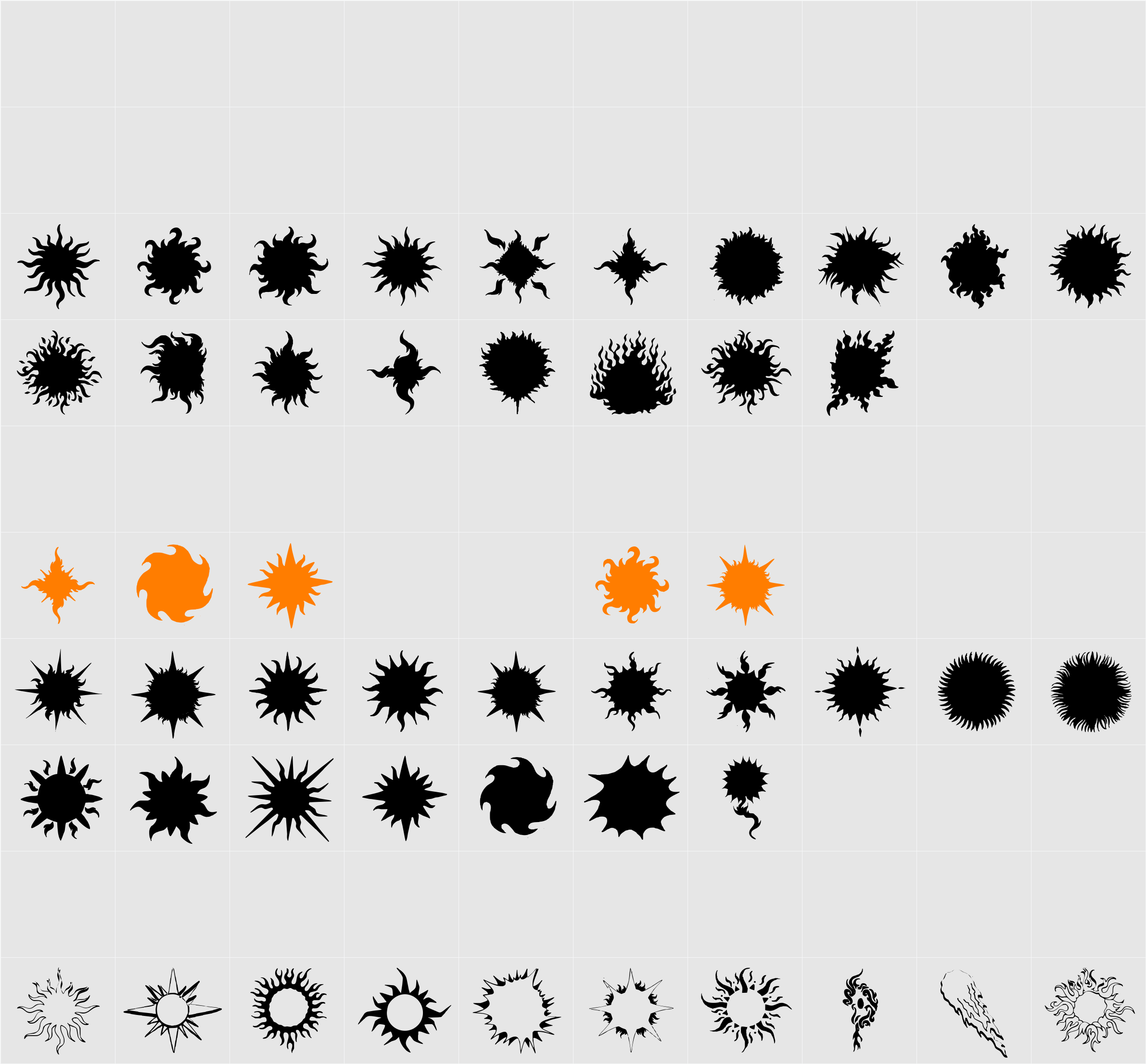 Flaming Stars & Splatters Character Map