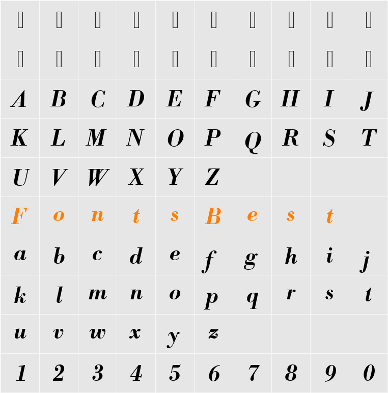 BodoniAntTDemBol Character Map