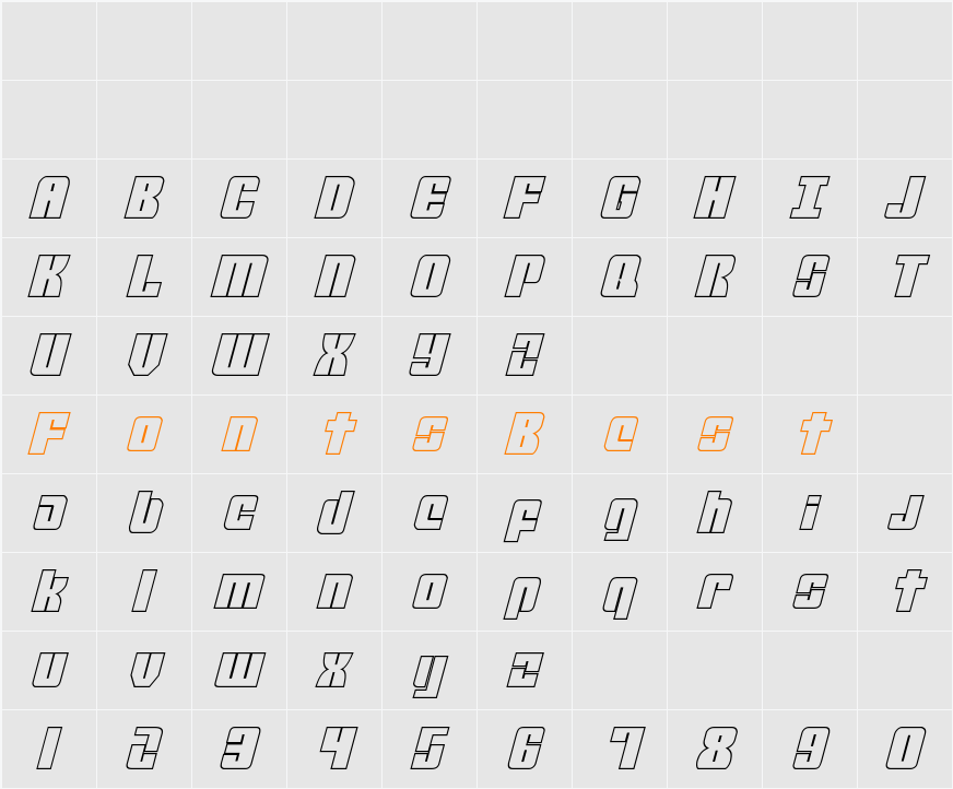 Mobile Infantry Outline Italic Character Map