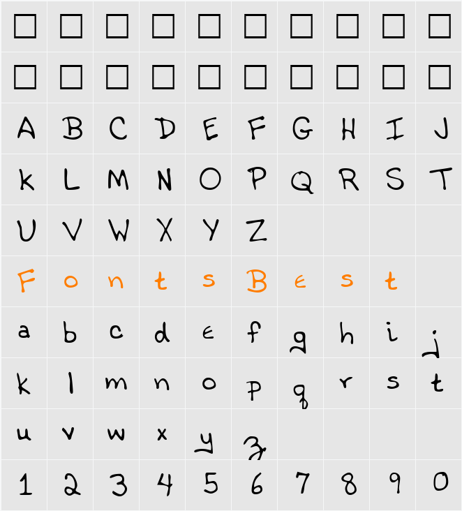 AustinsHand Character Map