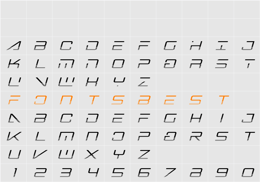 Banshee Pilot Halftone Italic Character Map