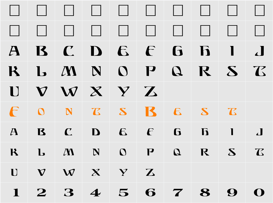 BillionsFont ttext Character Map
